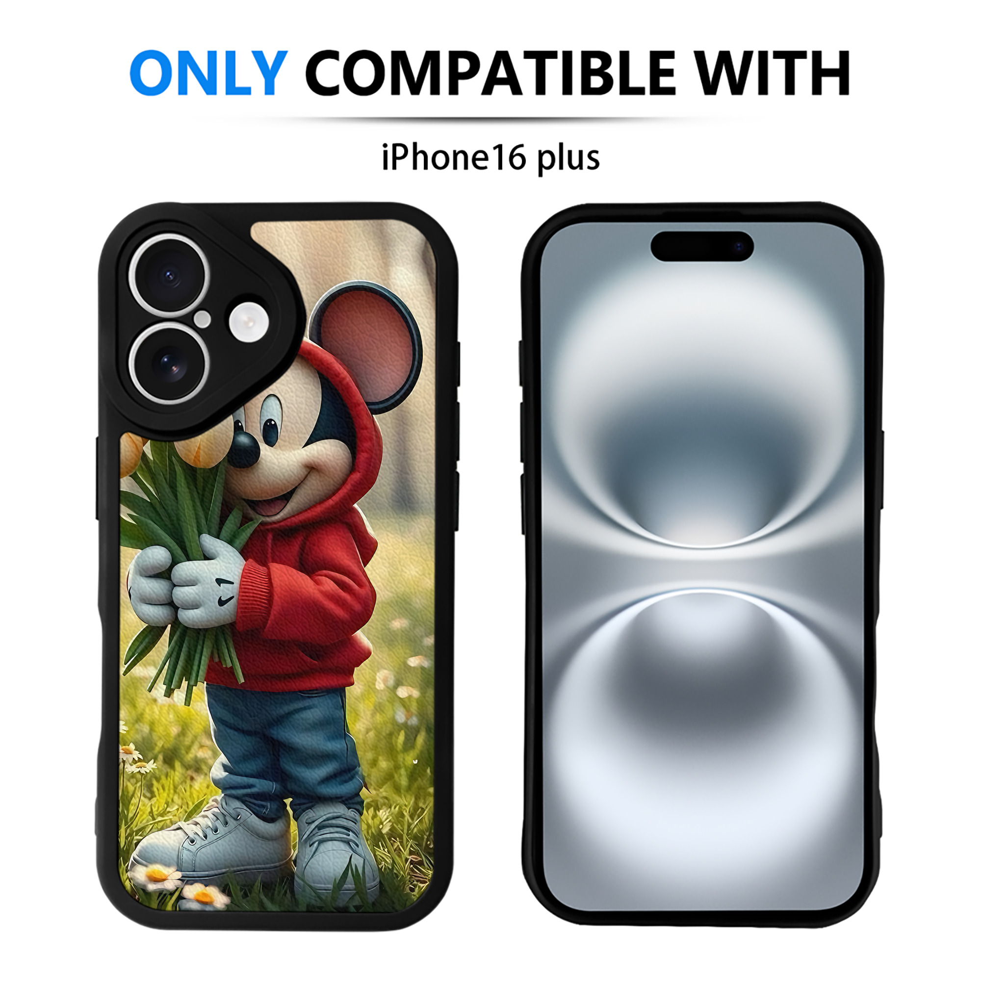 （画像用） ミッキーマウス Mickey Mouse 【iPhone 16シリーズ対応】シリコンスマホケース（レザー調） 材質：シリコン
